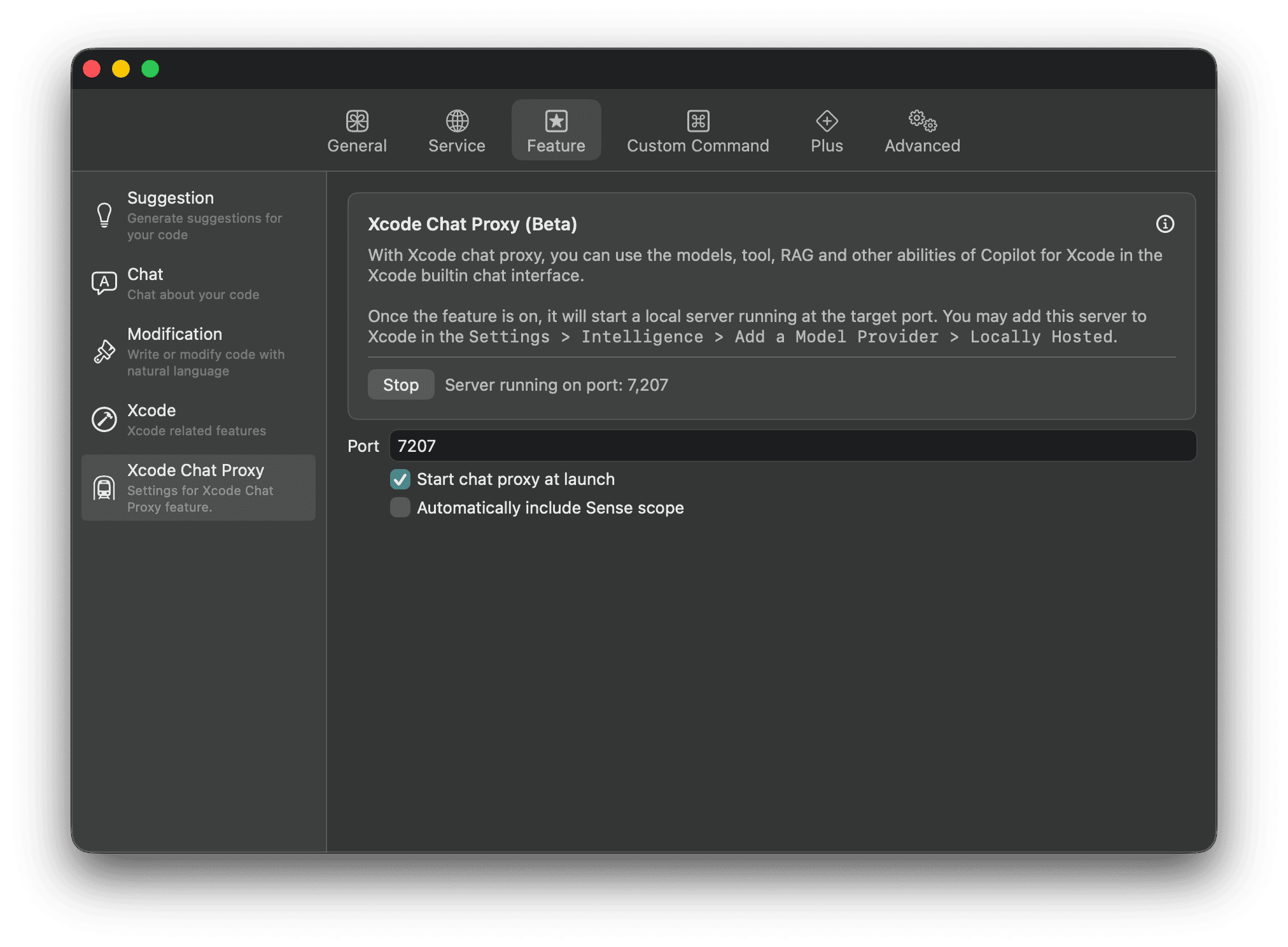 turn on xcode chat proxy